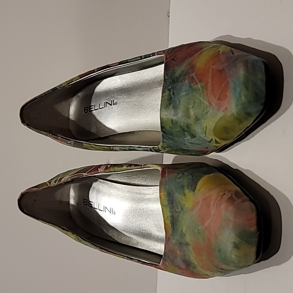 Bellini Tamesis heels 8M embossed soft leather bright green pink floral print - Picture 2 of 8